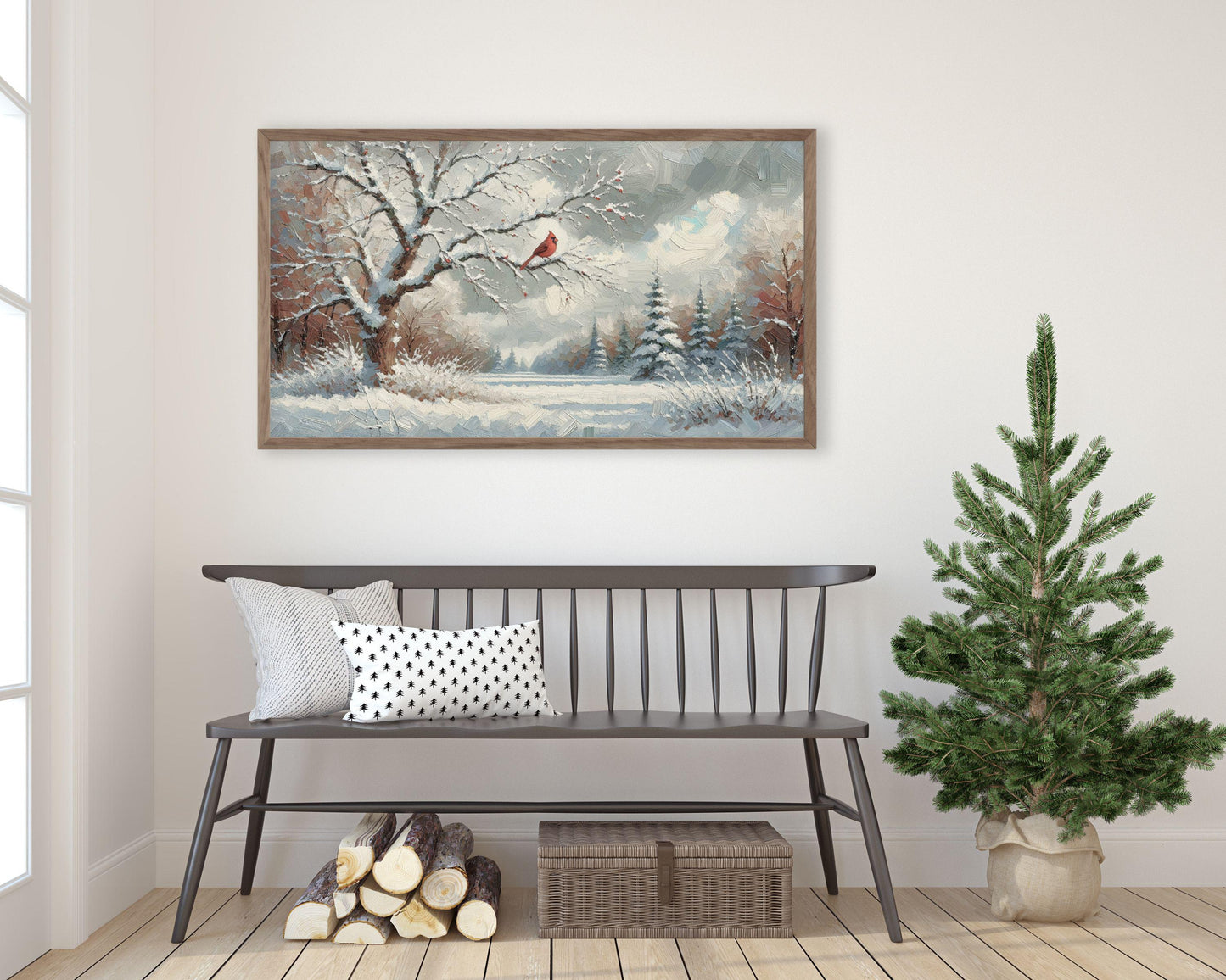 Red Cardinal In Winter Landscape Frame TV Art