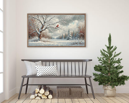 Red Cardinal In Winter Landscape Frame TV Art