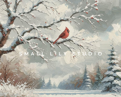 Red Cardinal In Winter Landscape Frame TV Art