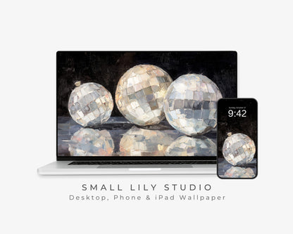 MIrrorballs Desktop Wallpaper Set, New Years Phone Wallpaper, Party iPhone Wallpaper, Aesthetic Retro iPad Background | WS153