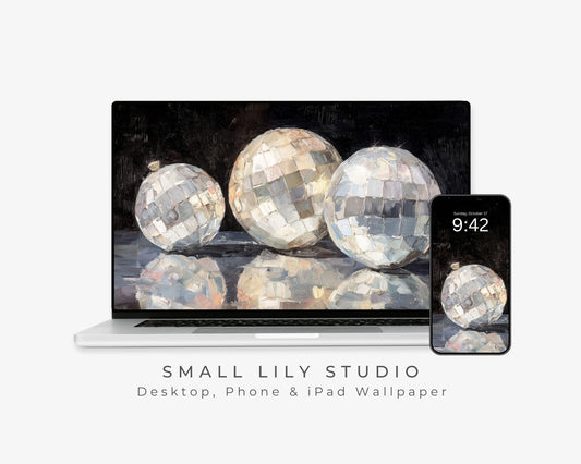 MIrrorballs Desktop Wallpaper Set, New Years Phone Wallpaper, Party iPhone Wallpaper, Aesthetic Retro iPad Background | WS153