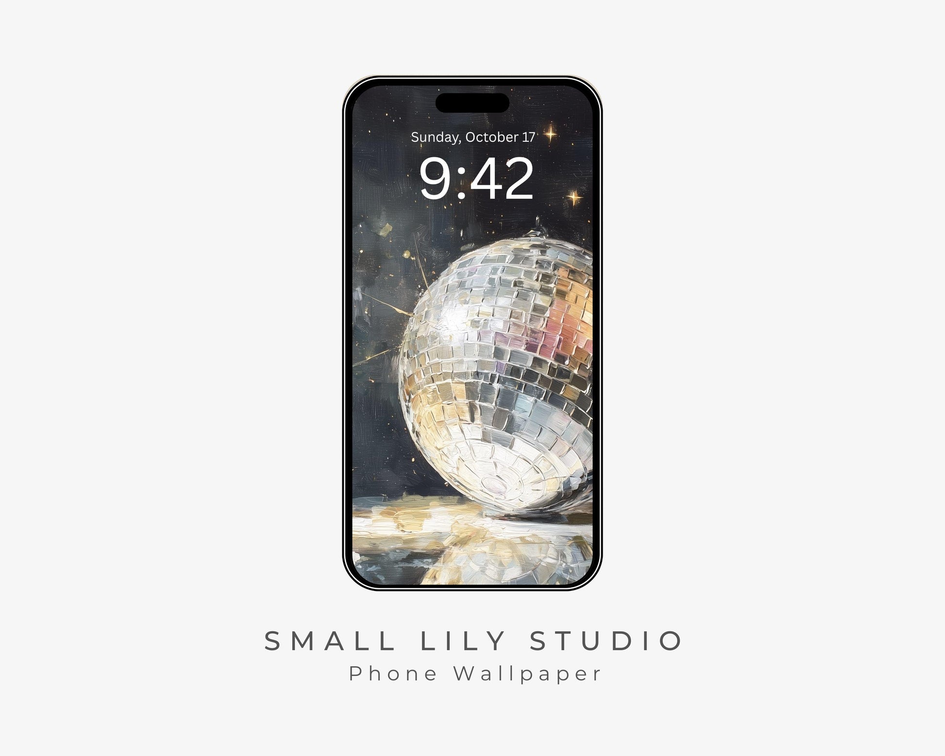 Mirrorball Phone Wallpaper, New Years iPhone Wallpaper, Party Samsung Galaxy Phone Background, Retro Art | WP152