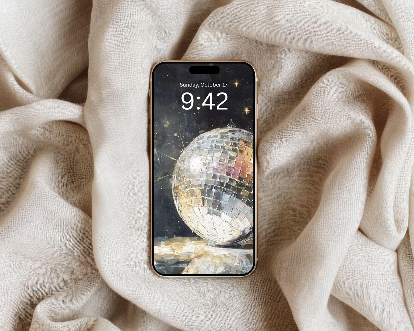 Mirrorball Phone Wallpaper, New Years iPhone Wallpaper, Party Samsung Galaxy Phone Background, Retro Art | WP152