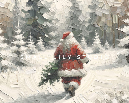 Santa Claus with Pine Tree Christmas Frame TV Art