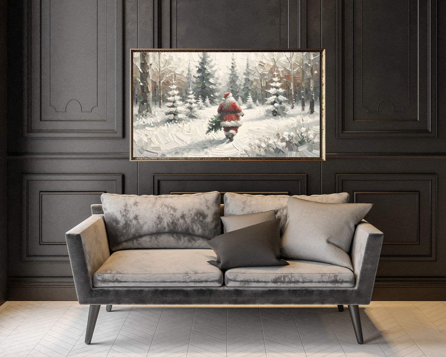 Santa Claus with Pine Tree Christmas Frame TV Art