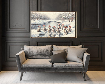Penguins In Santa Hats Frame TV Art