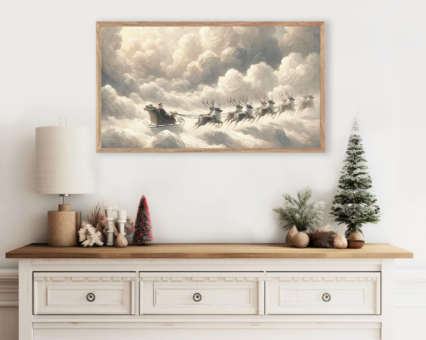Flying Santa Sleigh And Reindeer Frame TV Art