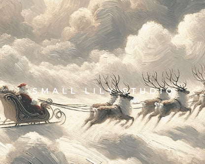 Flying Santa Sleigh And Reindeer Frame TV Art