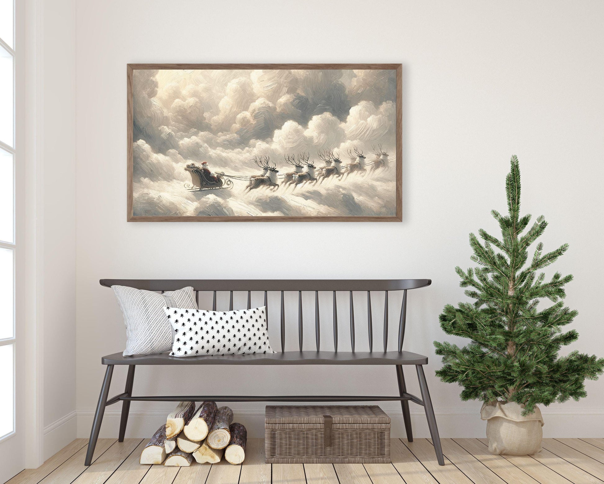 Flying Santa Sleigh And Reindeer Frame TV Art