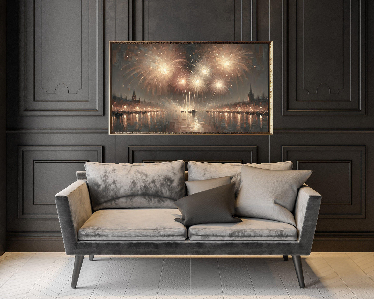 Gold Fireworks Vintage Painting Style Frame TV Art