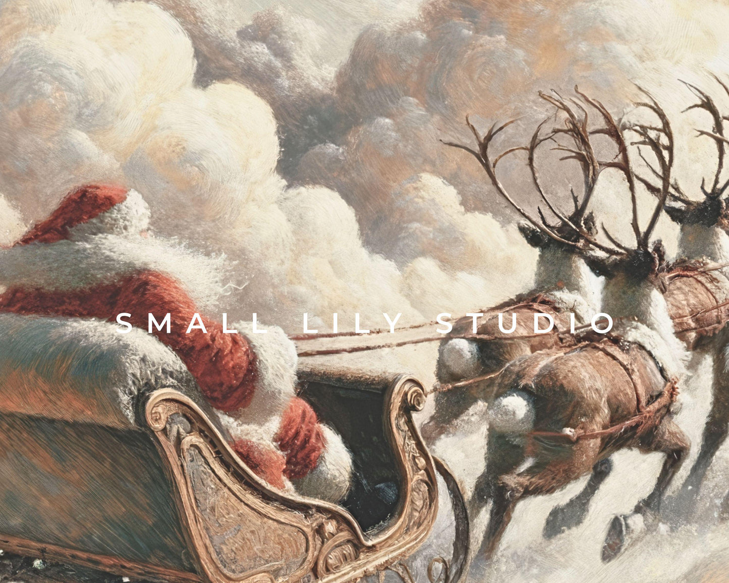 Santa and Reindeer Flying Sleigh Frame TV Art