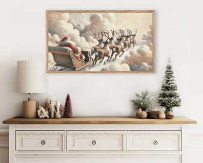 Santa and Reindeer Flying Sleigh Frame TV Art