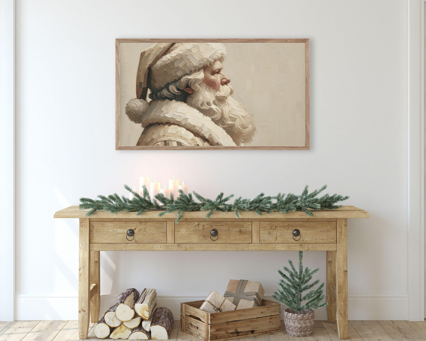 Neutral Santa Portrait Frame TV Art