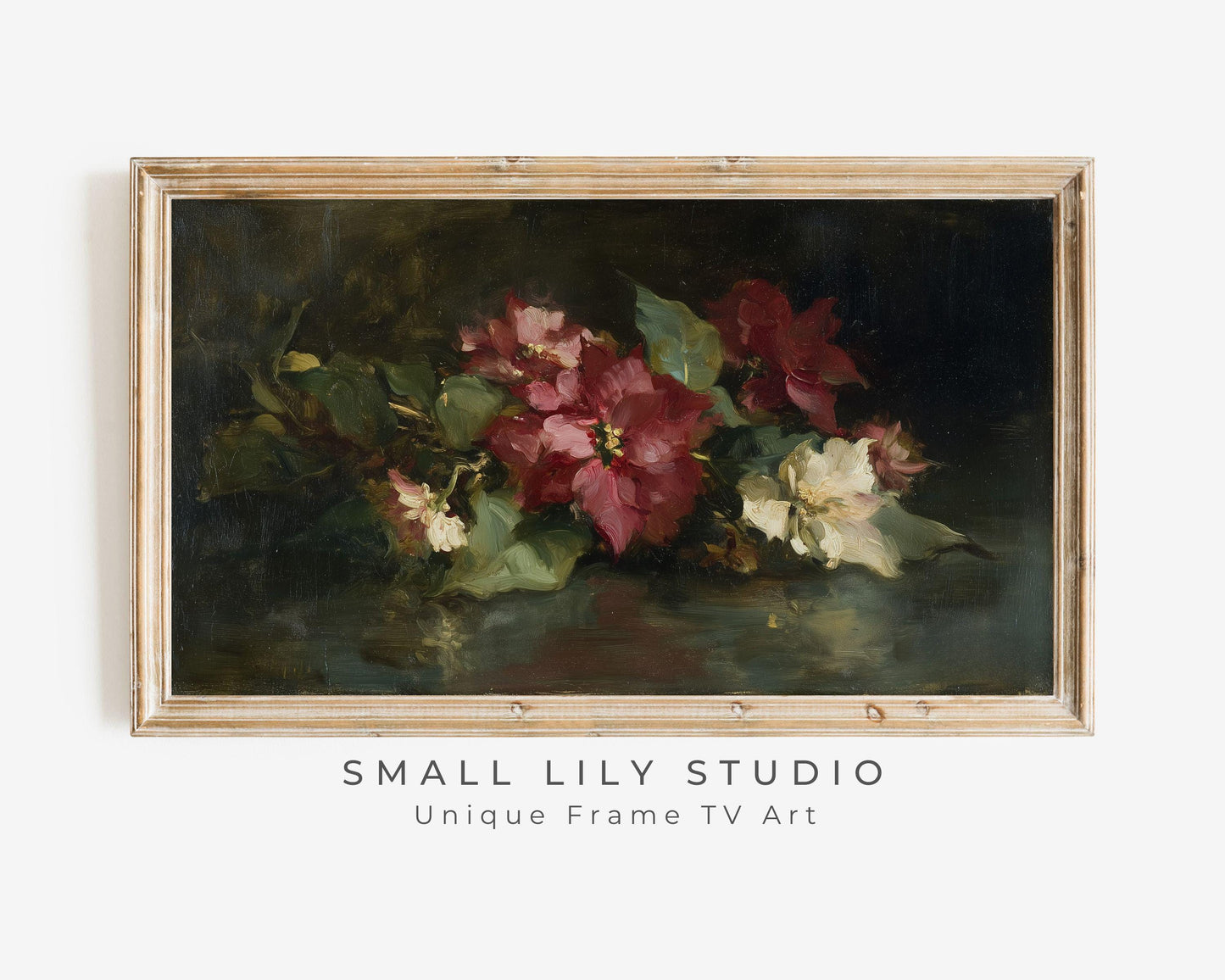 FRAME TV art Moody Christmas Flowers, Samsung Frame TV art Burgundy Poinsettias, Vintage Style Floral tv screensaver | TV1062