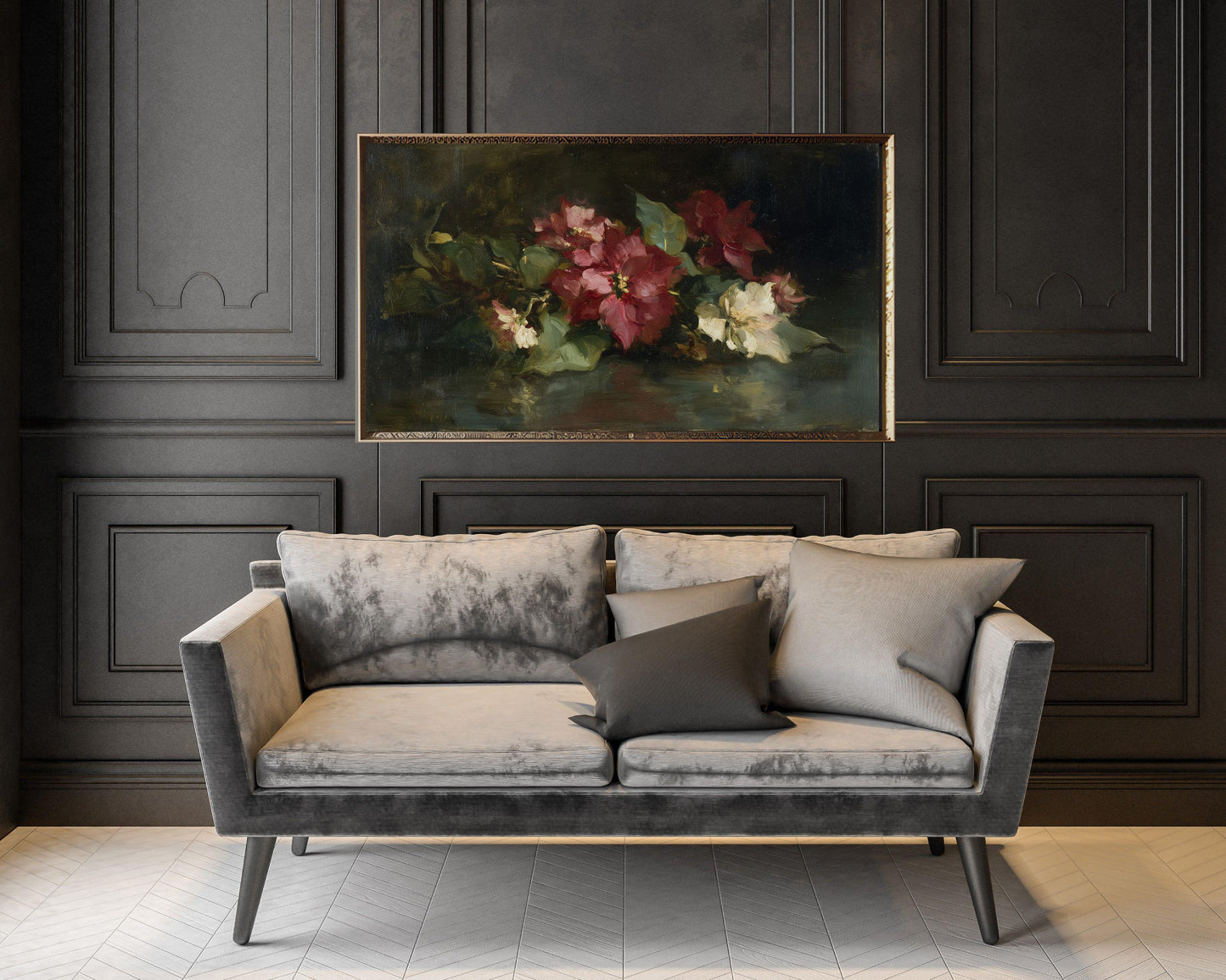 FRAME TV art Moody Christmas Flowers, Samsung Frame TV art Burgundy Poinsettias, Vintage Style Floral tv screensaver | TV1062