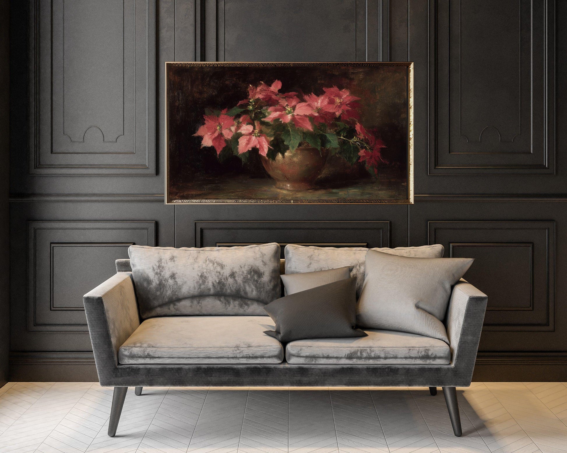 FRAME TV art Moody Christmas Flowers, Samsung Frame TV art Poinsettias, Vintage Style Floral tv screensaver | TV1064