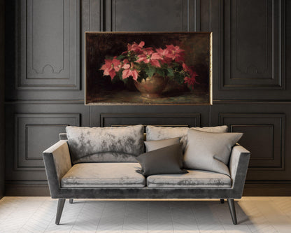 FRAME TV art Moody Christmas Flowers, Samsung Frame TV art Poinsettias, Vintage Style Floral tv screensaver | TV1064