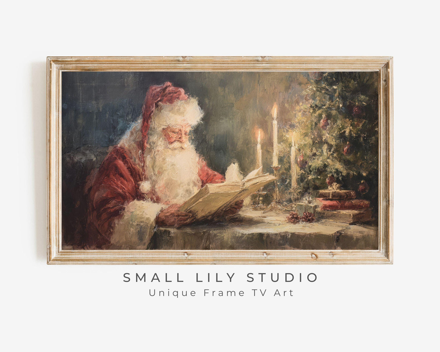 FRAME TV art Santa Reading, Samsung Frame TV art Moody Christmas, Cozy Vintage Style Holiday tv screensaver | TV1075