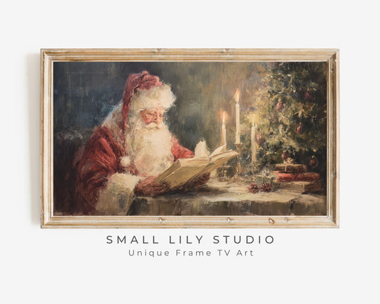 FRAME TV art Santa Reading, Samsung Frame TV art Moody Christmas, Cozy Vintage Style Holiday tv screensaver | TV1075