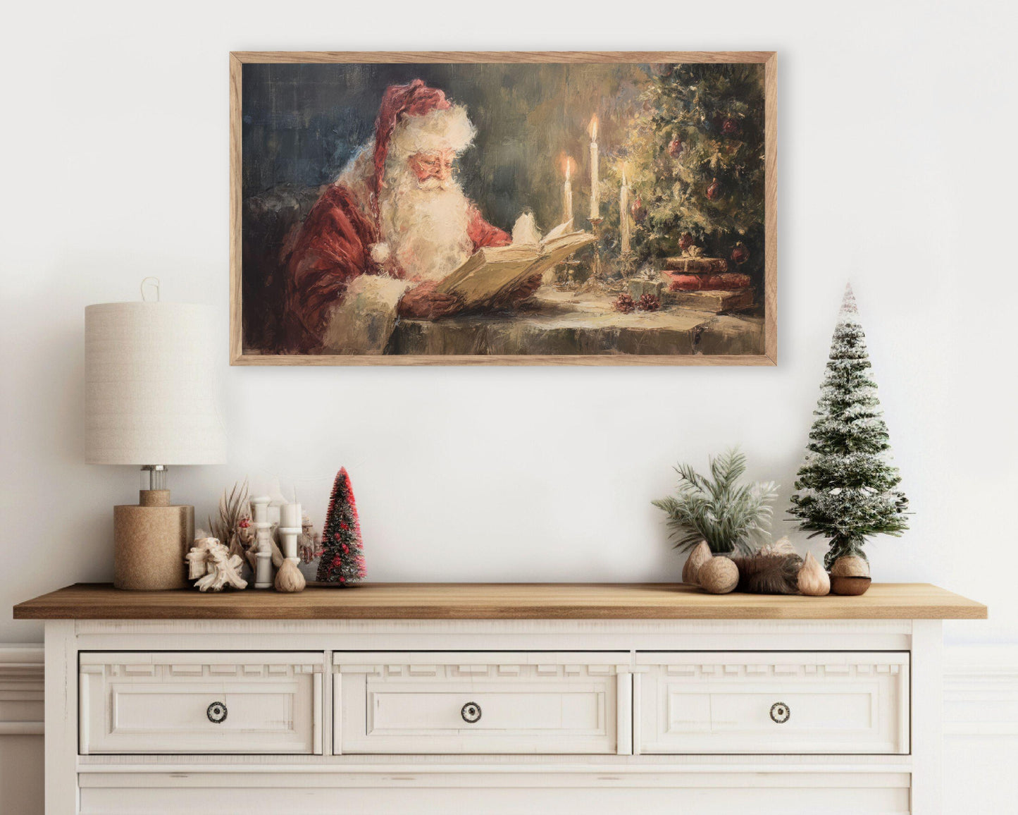 FRAME TV art Santa Reading, Samsung Frame TV art Moody Christmas, Cozy Vintage Style Holiday tv screensaver | TV1075
