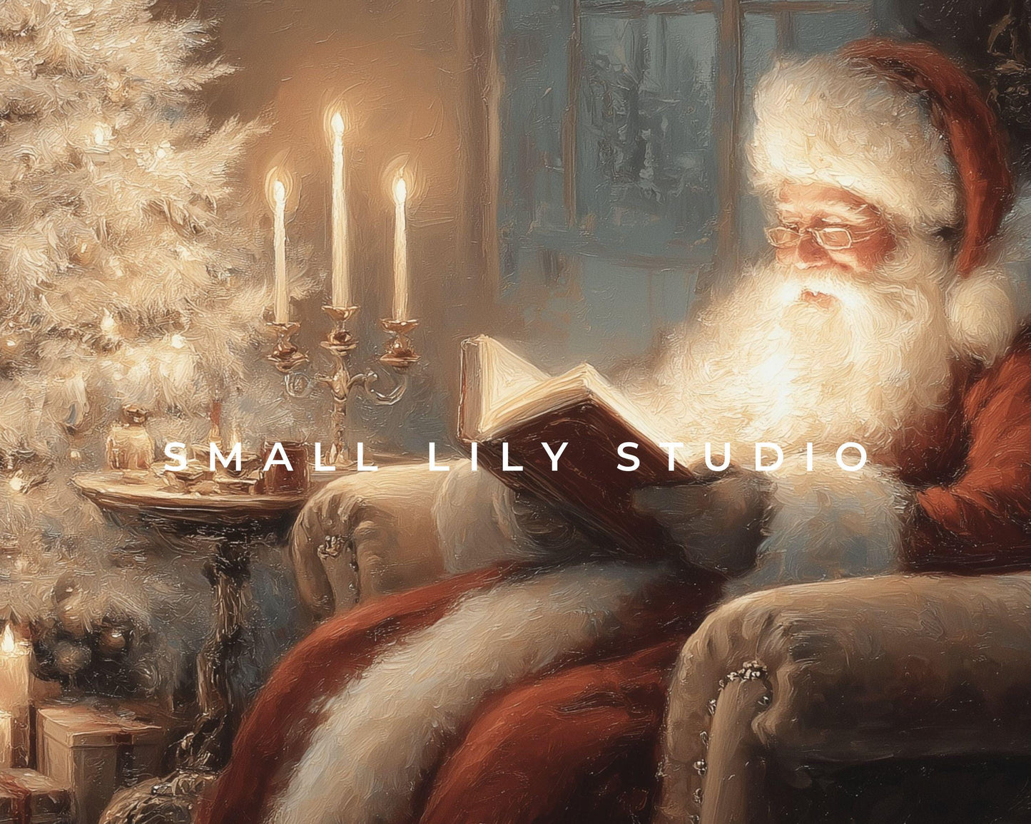 FRAME TV art Santa Reading, Samsung Frame TV art Moody Christmas, Cozy Vintage Style Holiday tv screensaver | TV1078