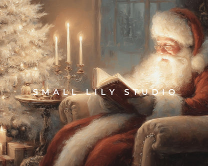 FRAME TV art Santa Reading, Samsung Frame TV art Moody Christmas, Cozy Vintage Style Holiday tv screensaver | TV1078