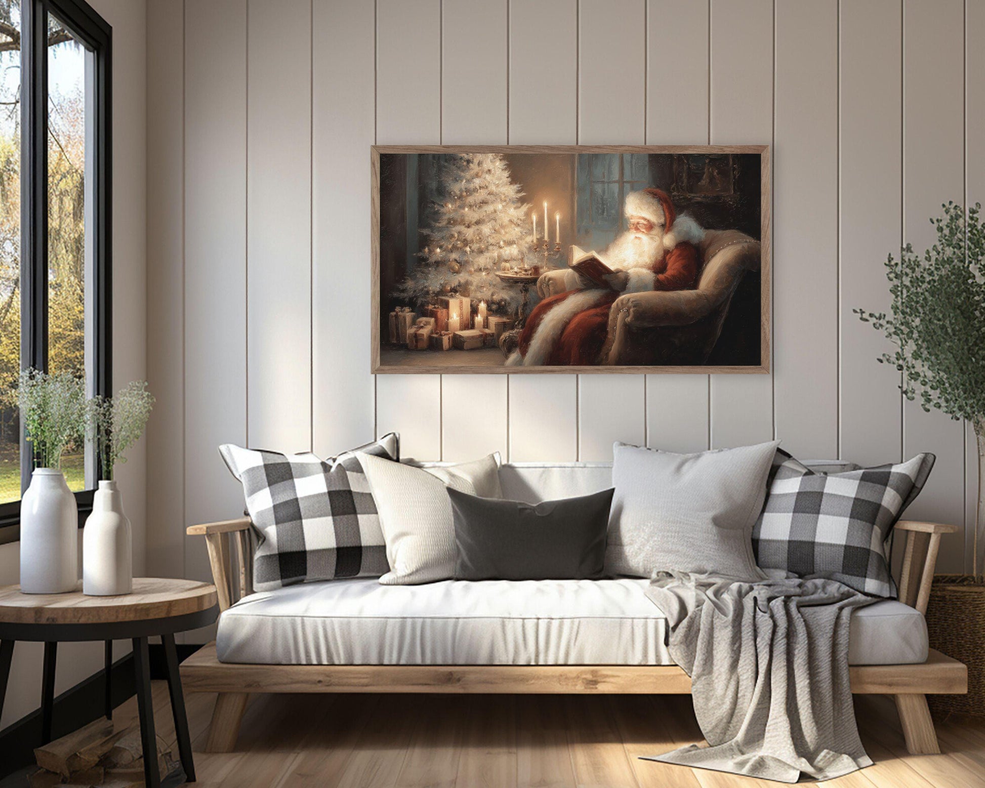 FRAME TV art Santa Reading, Samsung Frame TV art Moody Christmas, Cozy Vintage Style Holiday tv screensaver | TV1078