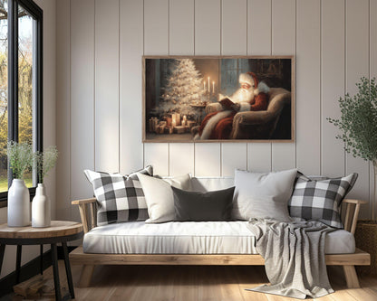 FRAME TV art Santa Reading, Samsung Frame TV art Moody Christmas, Cozy Vintage Style Holiday tv screensaver | TV1078
