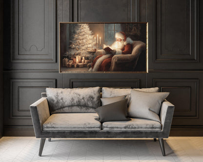 FRAME TV art Santa Reading, Samsung Frame TV art Moody Christmas, Cozy Vintage Style Holiday tv screensaver | TV1078