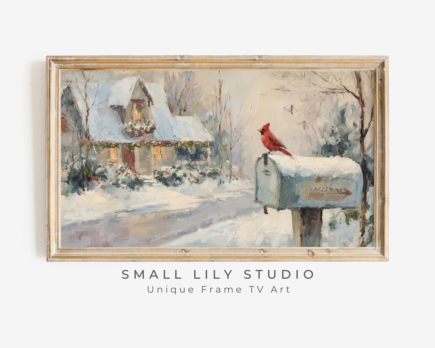 FRAME TV art Red Cardinal on Mailbox, Samsung Frame TV art Christmas, Winter Holiday Vintage Style tv screensaver | TV1080