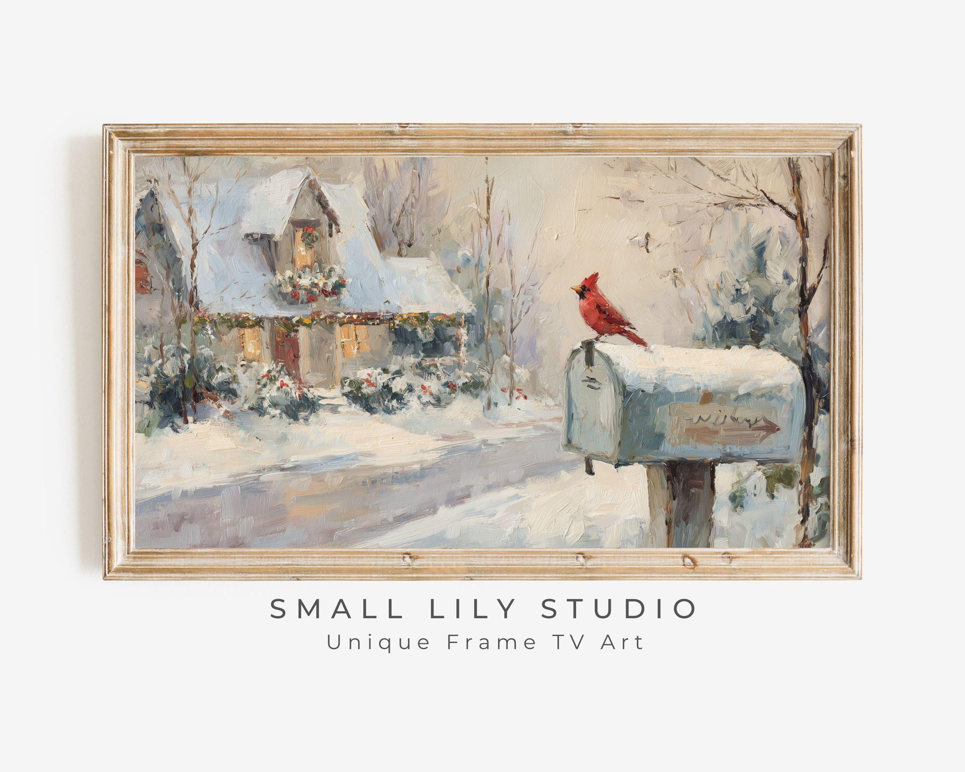 FRAME TV art Red Cardinal on Mailbox, Samsung Frame TV art Christmas, Winter Holiday Vintage Style tv screensaver | TV1080