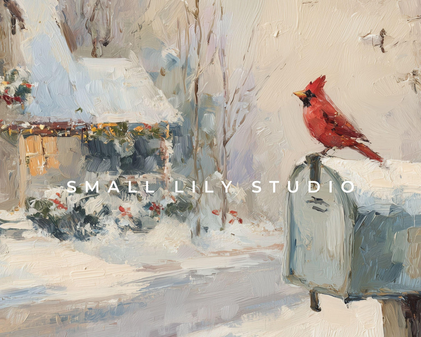 FRAME TV art Red Cardinal on Mailbox, Samsung Frame TV art Christmas, Winter Holiday Vintage Style tv screensaver | TV1080