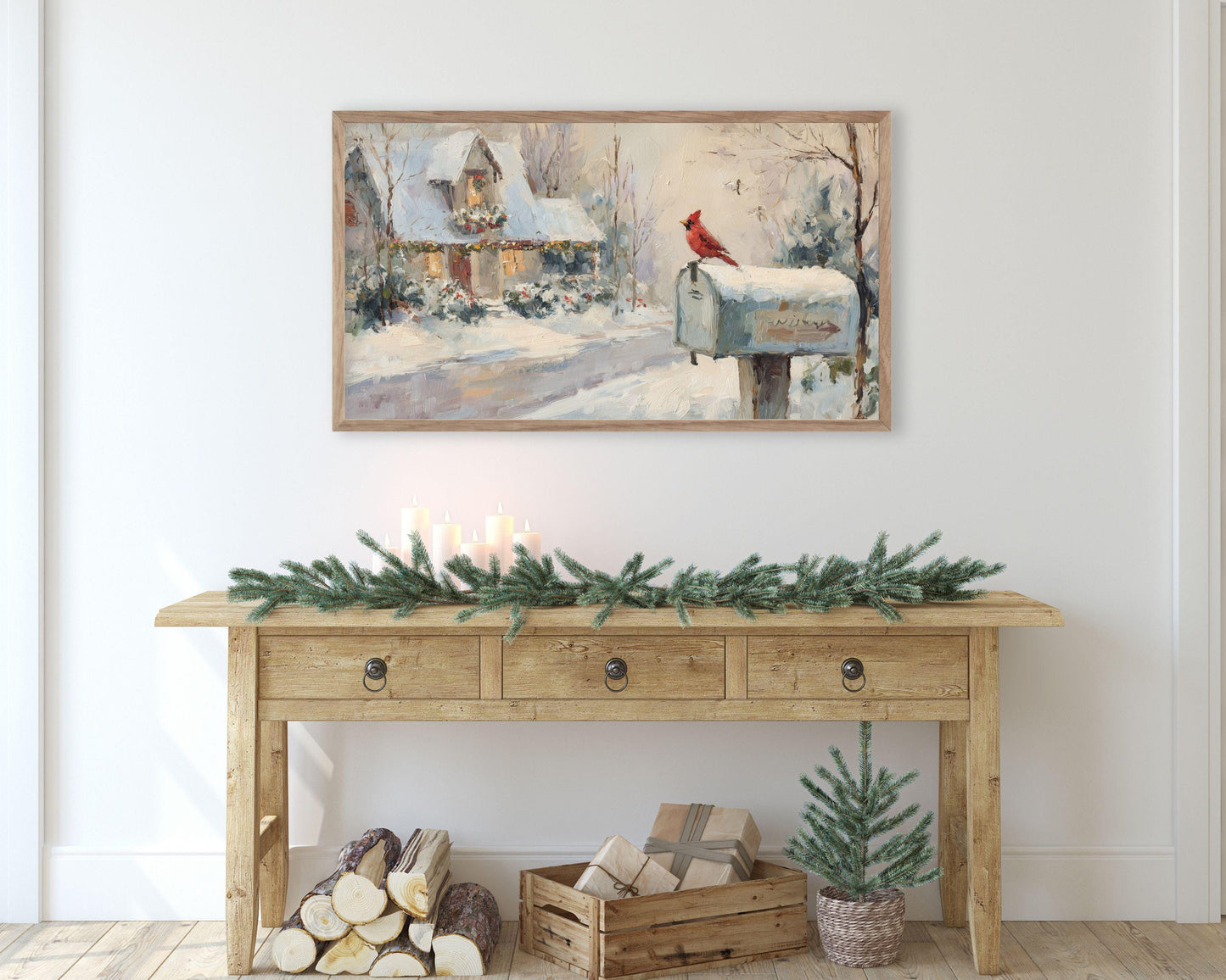 FRAME TV art Red Cardinal on Mailbox, Samsung Frame TV art Christmas, Winter Holiday Vintage Style tv screensaver | TV1080
