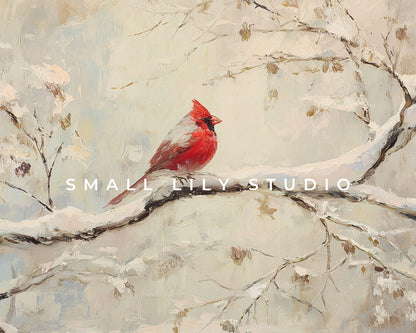 FRAME TV art Red Cardinal on Branch, Samsung Frame TV art Christmas, Winter Holiday Vintage Style tv screensaver | TV1081