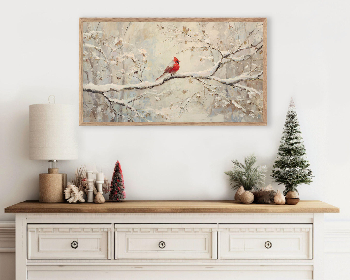 FRAME TV art Red Cardinal on Branch, Samsung Frame TV art Christmas, Winter Holiday Vintage Style tv screensaver | TV1081