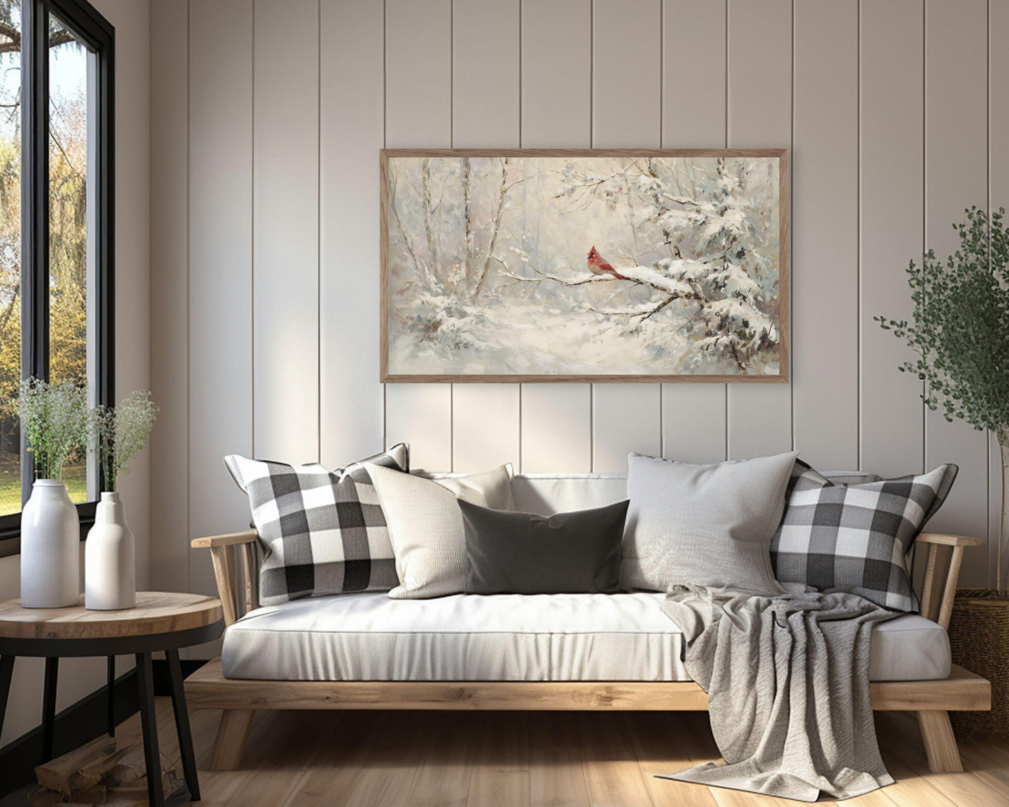 FRAME TV art Red Cardinal in Winter Landscape, Samsung Frame TV art Christmas, Vintage Style Holiday tv screensaver | TV1082