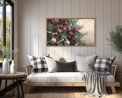 Christmas Tree with Burgundy Bows Frame TV Art