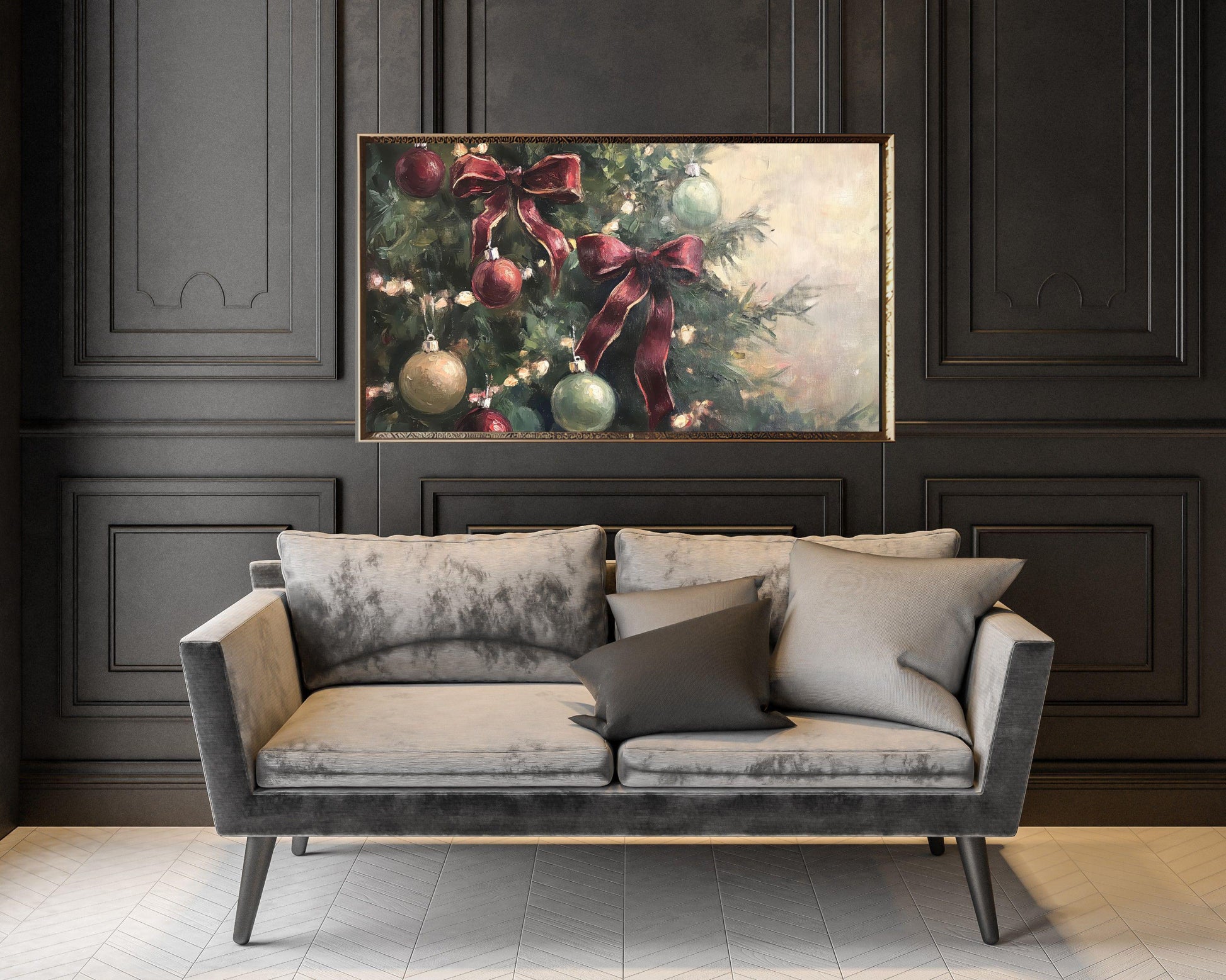 Christmas Tree with Burgundy Bows Frame TV Art