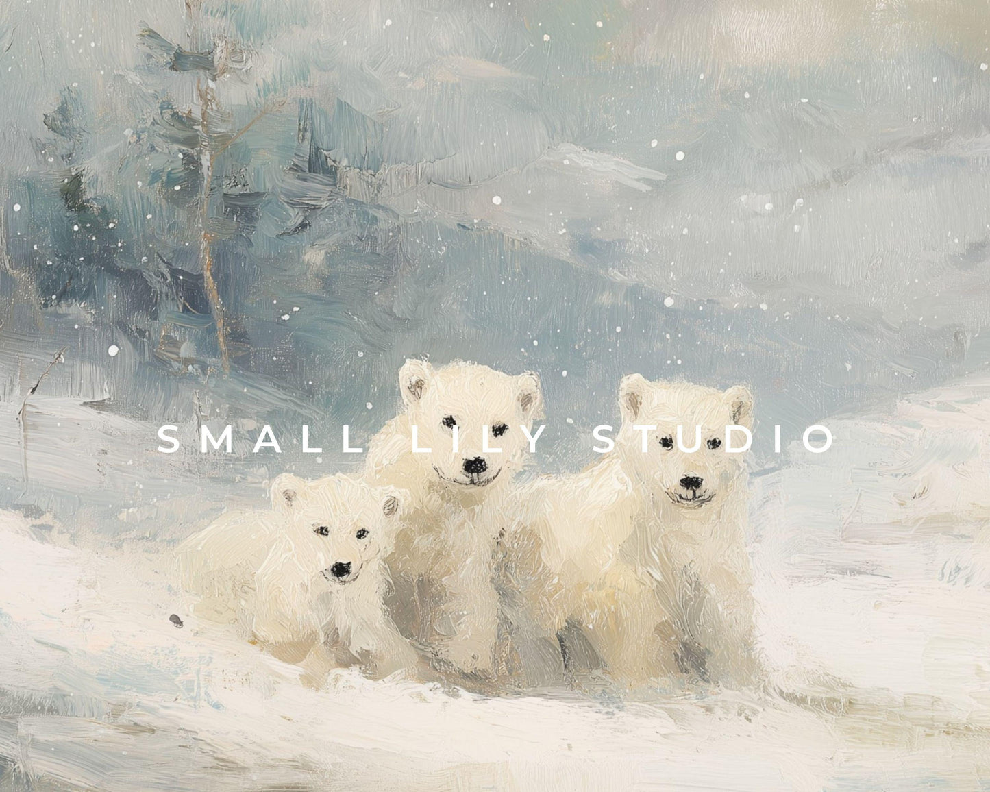 FRAME TV art Polar Bear Family, Samsung Frame TV art Winter Landscape, Vintage Style Painting Animals in Snow | TV1083