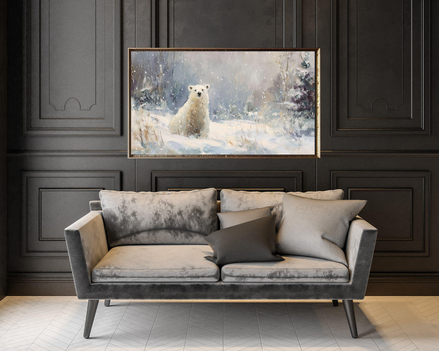 FRAME TV art Polar Bear, Samsung Frame TV art Winter Landscape, Vintage Style Painting Cute Animal in Snow | TV1084