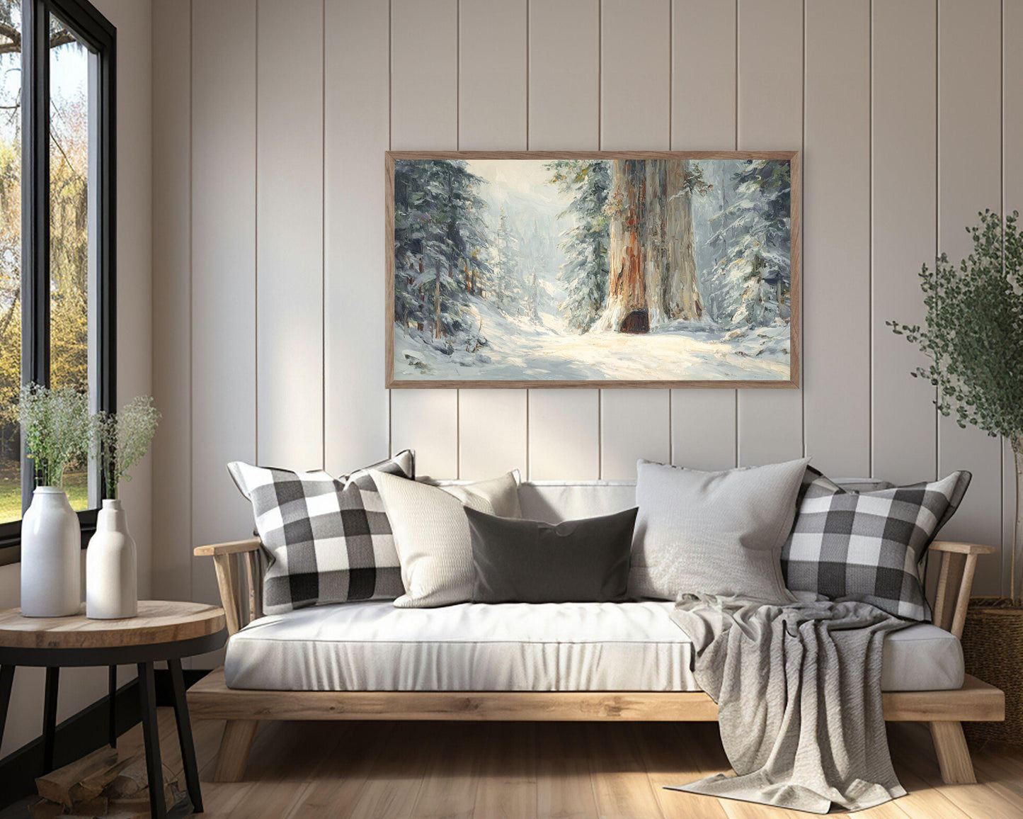 FRAME TV art Giant Tree in Snow, Samsung Frame TV art Winter Forest Landscape, Vintage Style Painting | TV1088