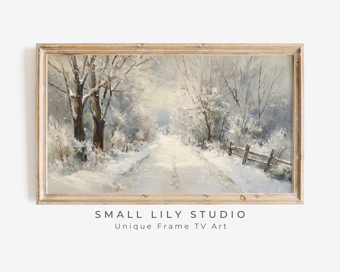 FRAME TV art Path Through Winter Trees, Samsung Frame TV art Snowy Landscape, Vintage Style Painting | TV1089
