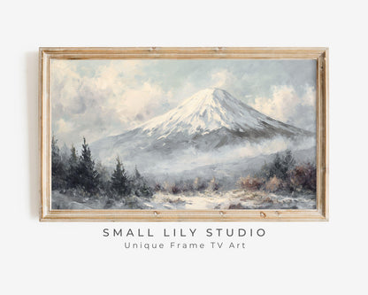 FRAME TV art Mt Fuji in Winter, Samsung Frame TV art Japanese Landscape, Japan Vintage Style Painting | TV1090