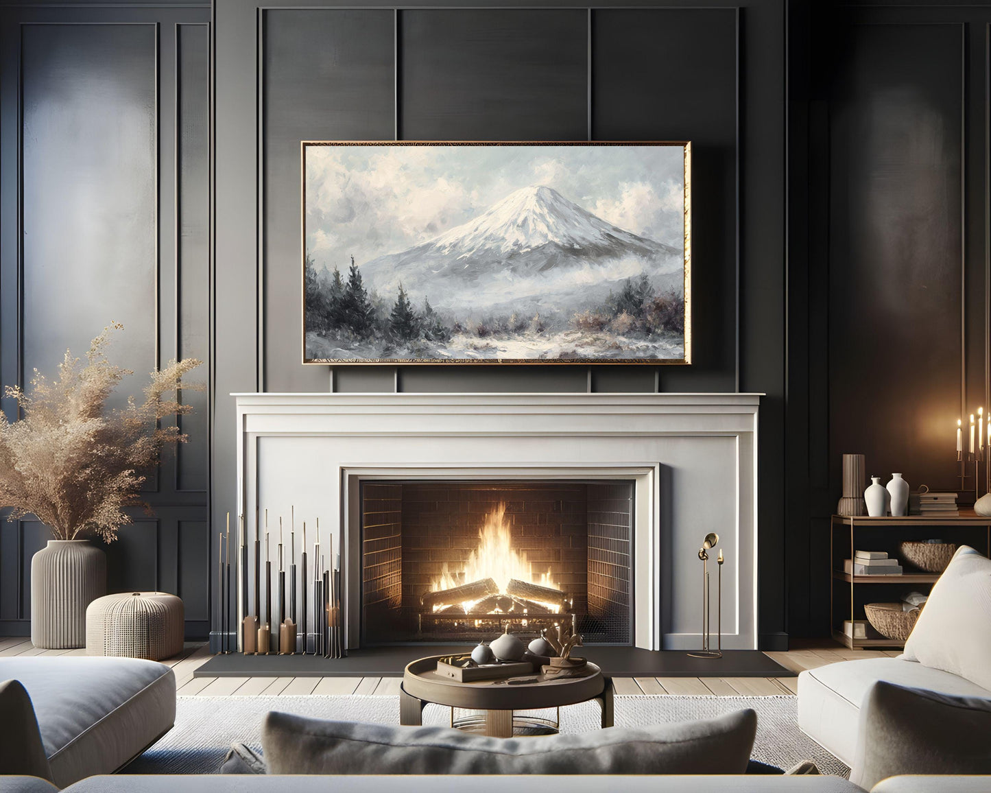 FRAME TV art Mt Fuji in Winter, Samsung Frame TV art Japanese Landscape, Japan Vintage Style Painting | TV1090