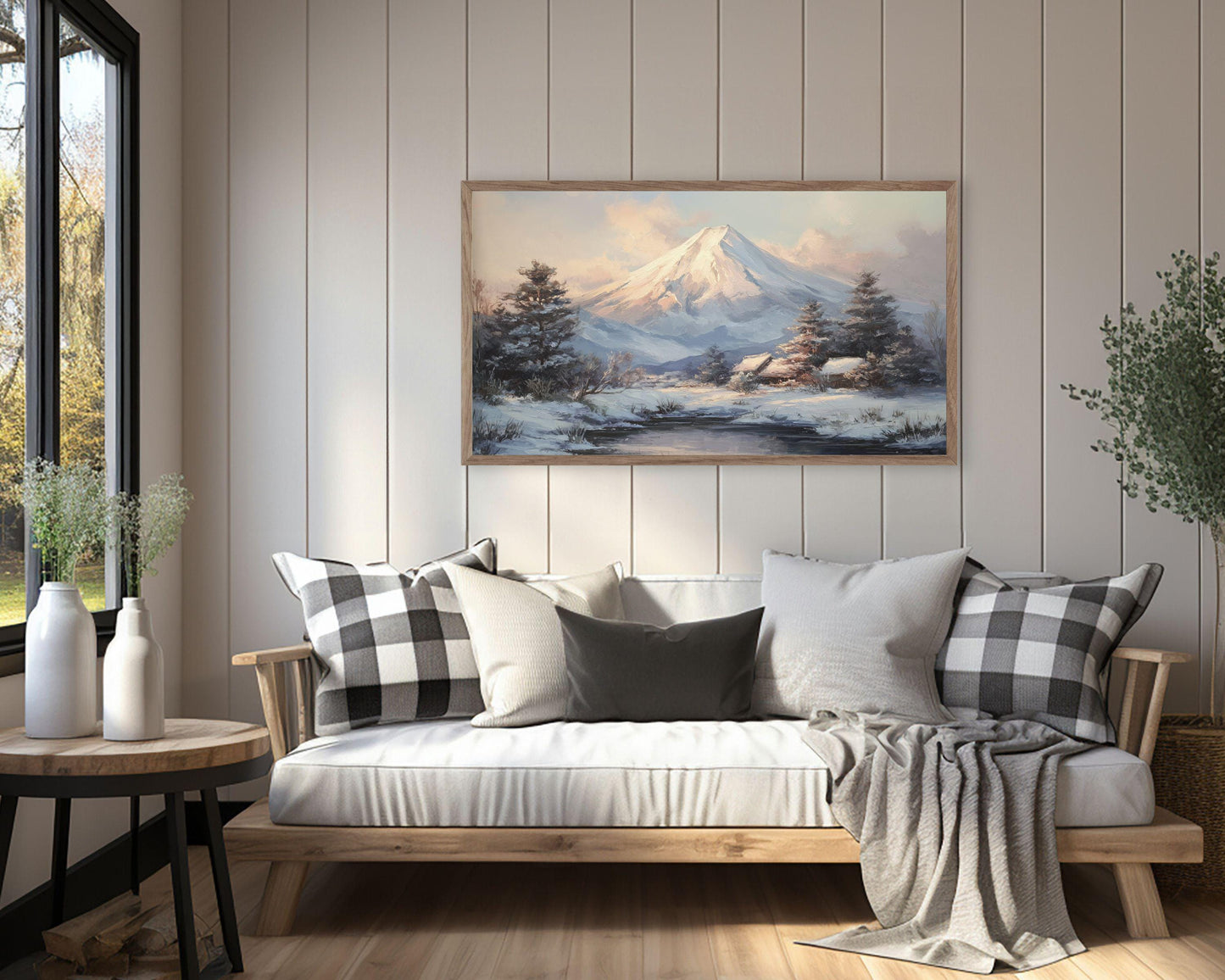 FRAME TV art Mt Fuji in Winter, Samsung Frame TV art Japanese Landscape at Dusk, Japan Vintage Style Painting | TV1091