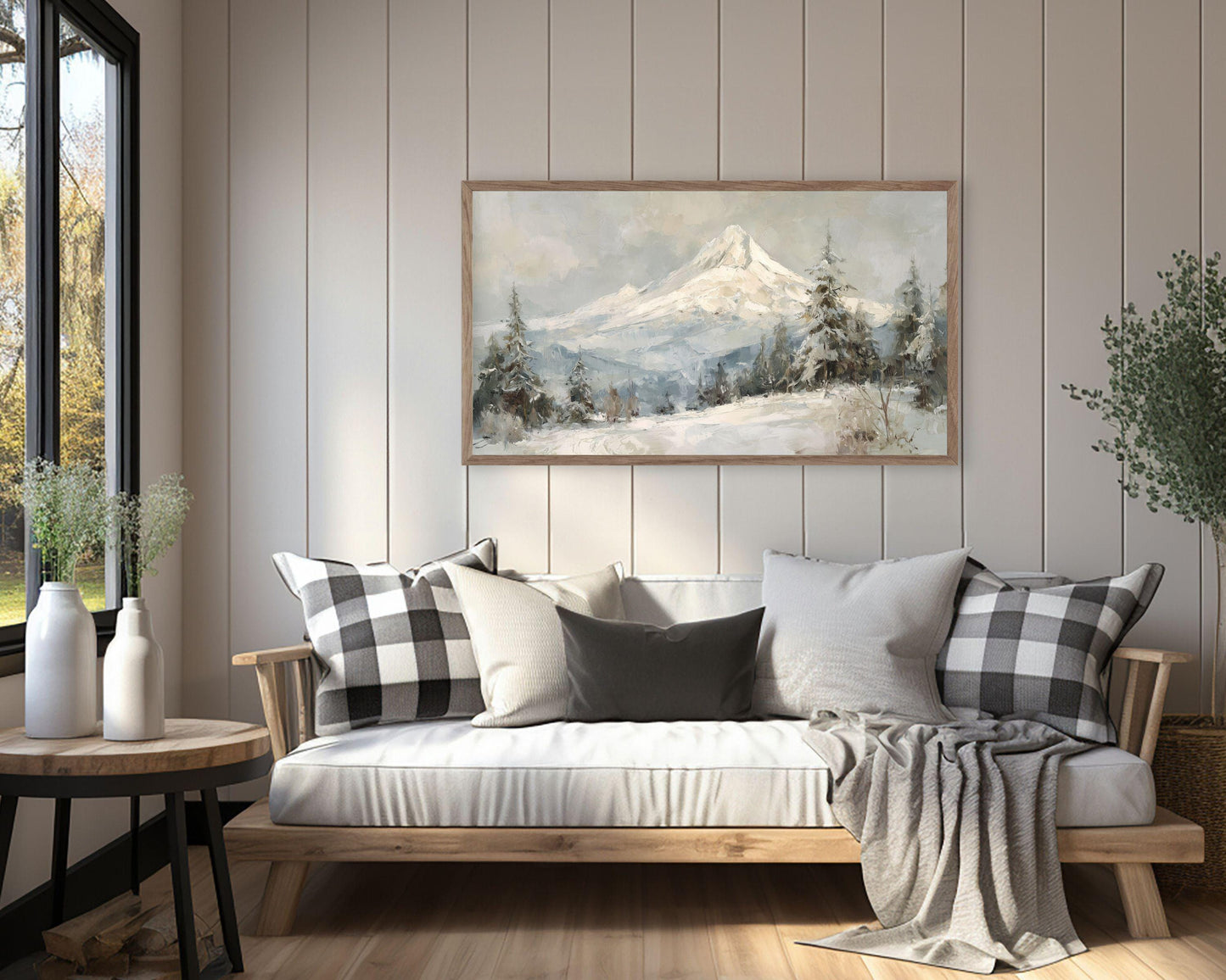 FRAME TV art Mt Hood in Winter, Samsung Frame TV art Snowy Mountain Landscape, Vintage Style Painting | TV1092