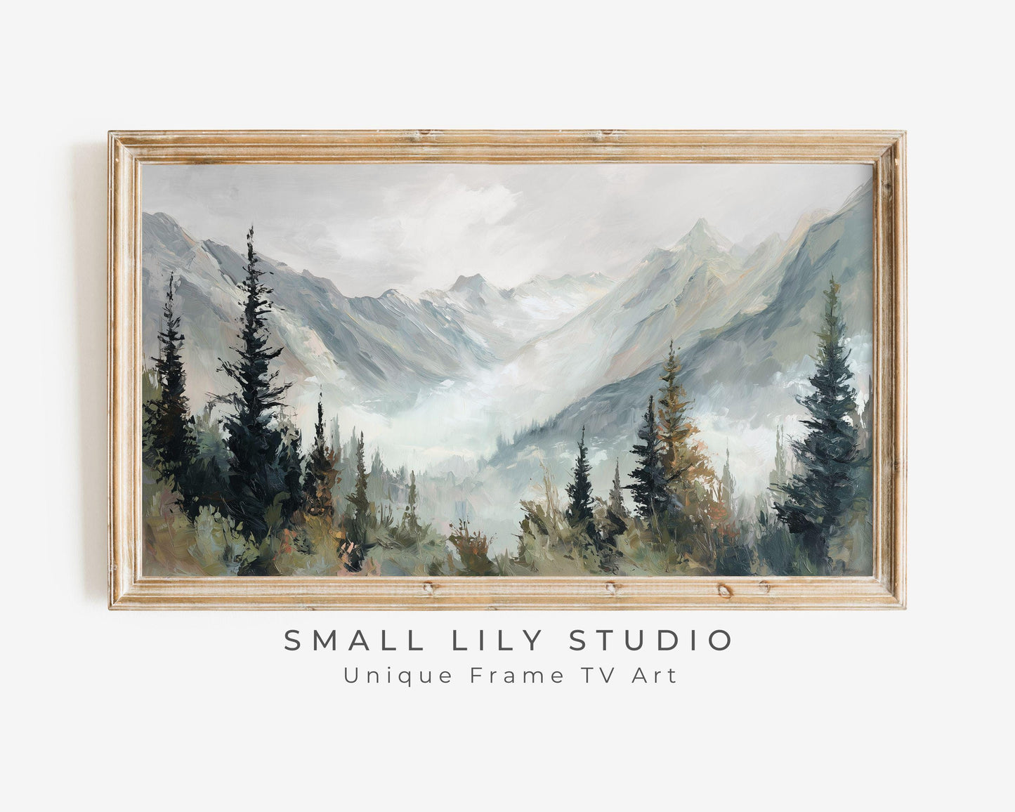 FRAME TV art Canadian Rockies, Samsung Frame TV art Winter Mountain Landscape, Vintage Style Painting | TV1093