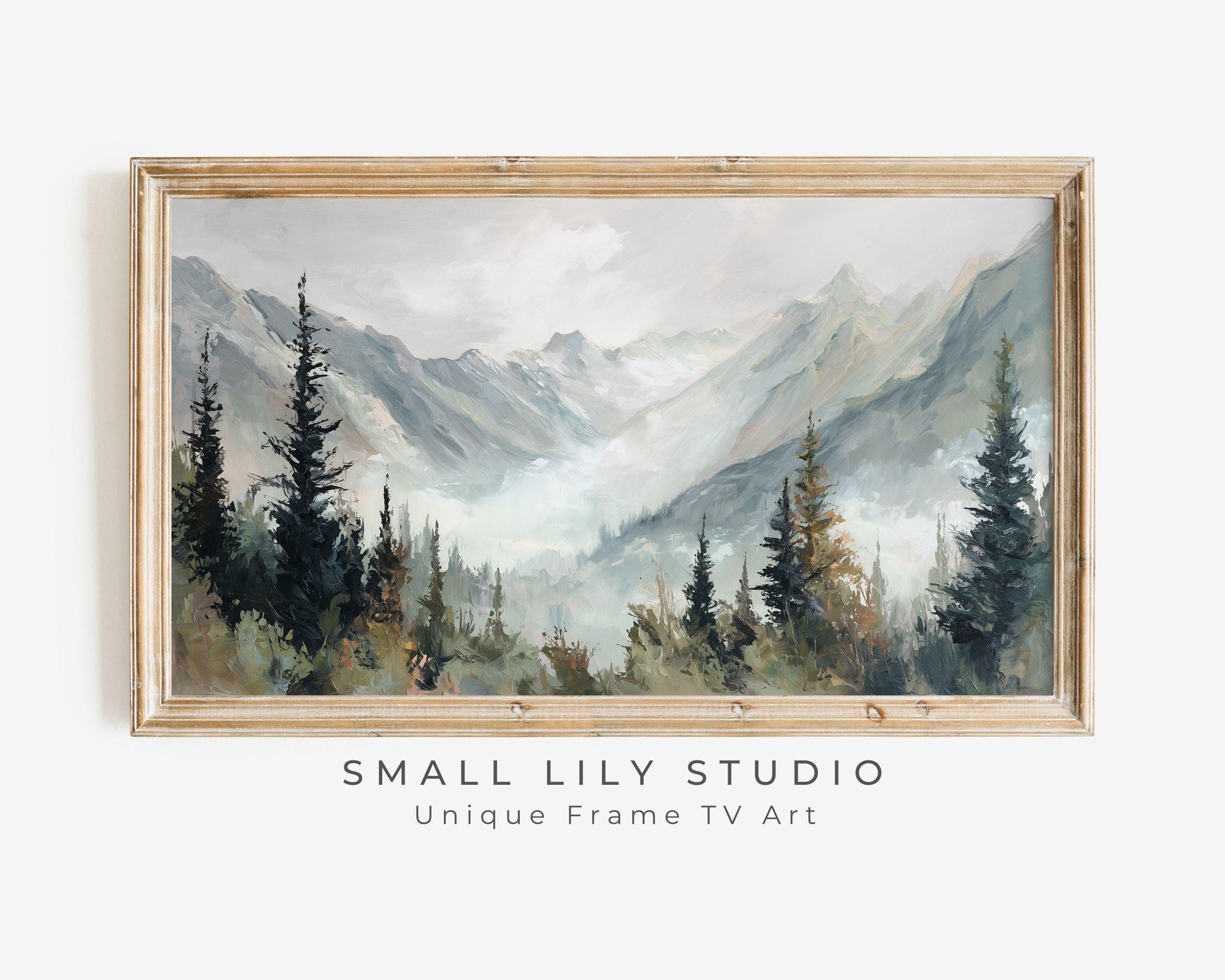 FRAME TV art Canadian Rockies, Samsung Frame TV art Winter Mountain Landscape, Vintage Style Painting | TV1093