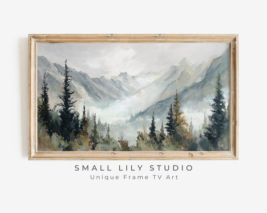 FRAME TV art Canadian Rockies, Samsung Frame TV art Winter Mountain Landscape, Vintage Style Painting | TV1093