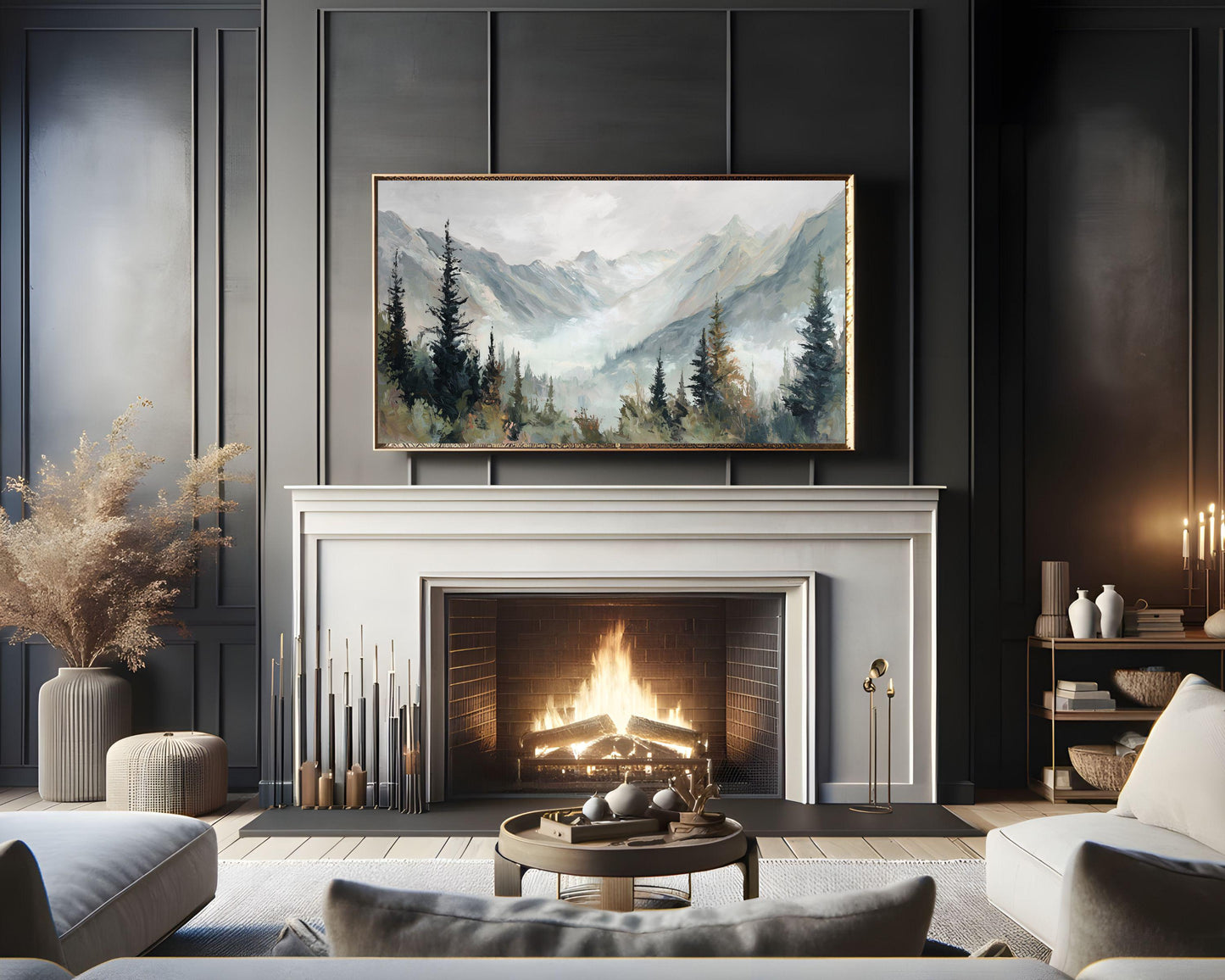 FRAME TV art Canadian Rockies, Samsung Frame TV art Winter Mountain Landscape, Vintage Style Painting | TV1093